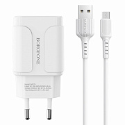 Адаптер Сетевой с кабелем Borofone BA37A Speedy 2USB 2,4A/10W (USB/Micro USB) (white)