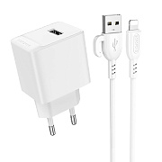 Адаптер Сетевой с кабелем Borofone BAS11A Erudite* USB 2,1A/10W (USB/Lightning) (white)