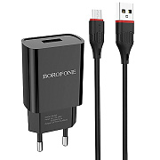 Адаптер Сетевой с кабелем Borofone BA20A Sharp* USB 2,1A/10W (USB/Micro USB) (black)