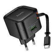 Адаптер Сетевой с кабелем Hoco C154A USB 20W (несъемный/Type-C) (black)