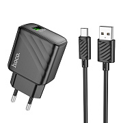 Адаптер Сетевой с кабелем Hoco CS21A Rich QC3.0* USB 18W (USB/Type-C) (black)