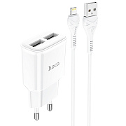 Адаптер Сетевой с кабелем Hoco C88A Star 2USB 2,4A/12W (USB/Lightning) (white)