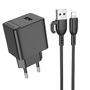 Адаптер Сетевой с кабелем Borofone BAS11A Erudite USB 2,1A/10W (USB/Lightning) (black)