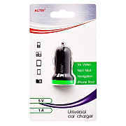 Адаптер Автомобильный Activ CAU1-1A-01 1USB/5V/1A (black/green) ..