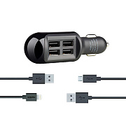 Адаптер Автомобильный с кабелем Melkin M8Z635 4USB/5V/4A +micro USB/lightning (black) ..