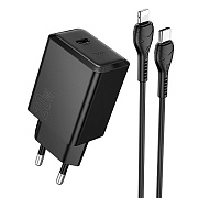 Адаптер Сетевой с кабелем Hoco N68 Nuevo PD Type-C 20W (Type-C/Lightning) (black)