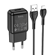 Адаптер Сетевой с кабелем Hoco C96A USB 2,1A/10W (USB/Lightning) (black)