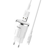 Адаптер Сетевой с кабелем Hoco C37A USB 2,4A/10W (USB/Lightning) (white)