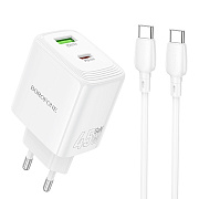 Адаптер Сетевой с кабелем Borofone BN30 Cargador PD USB/Type-C 3A/45W (Type-C/Type-C) (white)
