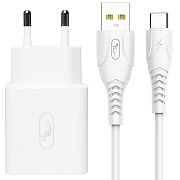 Адаптер Сетевой с кабелем SKYDOLPHIN SC31T QC3.0 USB 3A/18W (USB/Type-C) (white)