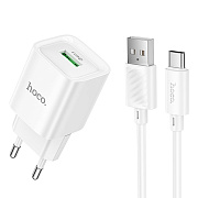 Адаптер Сетевой с кабелем Hoco C145A Charm USB 3A/18W (USB/Type-C) (white)