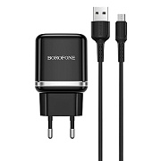 Адаптер Сетевой с кабелем Borofone BA36A High QC3.0* USB 3A/18W (USB/Micro USB) (black)