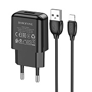Адаптер Сетевой с кабелем Borofone BA64A USB 2,1A/5W (USB/Lightning) (black)