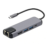 Хаб Type-C - BYL-2015 (HDMI, USB-C, USBx2, Ethernet) (gray)