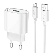 Адаптер Сетевой с кабелем Hoco C109A QC3.0 USB 3A/18W (USB/Micro USB) (white)