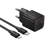 Адаптер Сетевой с кабелем Hoco N66 Ingenious PD Type-C 3A/35W (Type-C/Lightning) (black)