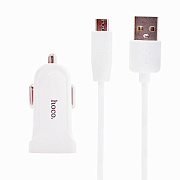 Адаптер Автомобильный с кабелем Hoco Z2 1USB/5V/1.5A +micro USB (white)