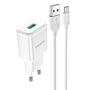 Адаптер Сетевой с кабелем Borofone BA59A Heavenly QC3.0 USB 3A/18W (USB/Type-C) (white)
