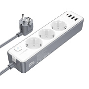 Сетевой фильтр Borofone BAC9 Power 3 розетки (PD20W/1C3A) 3 метра (gray/white)
