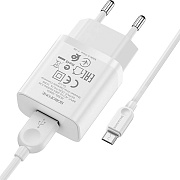 Адаптер Сетевой с кабелем Borofone BA52A Gamble USB 2,1A/10W (USB/Micro USB) (white)