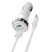 Адаптер Автомобильный с кабелем Hoco Z40 Superior 2USB/5V/2.4A +Type-C (white)