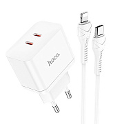 Адаптер Сетевой с кабелем Hoco N29 Triumph PD 2*Type-C 35W (Type-C/Lightning) (white)