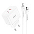 Адаптер Сетевой с кабелем Hoco N29 Triumph PD 2*Type-C 35W (Type-C/Lightning) (white)