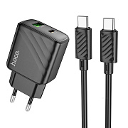 Адаптер Сетевой с кабелем Hoco CS23A Sunlight PD+QC* USB/Type-C 30W (Type-C/Type-C) (black)