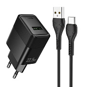 Адаптер Сетевой с кабелем Hoco CS111A USB 4,5A/22,5W (USB/Type-C) (black)