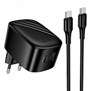 Адаптер Сетевой с кабелем Hoco CS101A USB/Type-C 20W (Type-C/Type-C) (black)