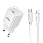 Адаптер Сетевой с кабелем Hoco C146A Charm PD Type-C 20W (Type-C/Lightning) (white)