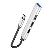 Хаб Type-C - USB Hoco HB26 4USB, 13см (silver)