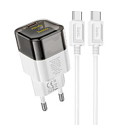 Адаптер Сетевой с кабелем Hoco C125A Transparent PD Type-C 3A/20W (Type-C/Type-C) (black/white)