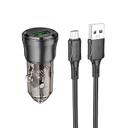 Адаптер Автомобильный с кабелем Borofone BZ23 Noble QC3.0 (Micro-usb) (transparent black)