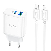 Адаптер Сетевой с кабелем Hoco C105A PD QC3.0 USB/Type-C 20W (Type-C/Type-C) (white)