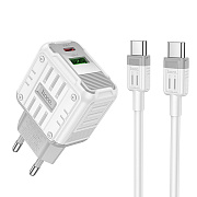 Адаптер Сетевой с кабелем Hoco C135A Rock USB/Type-C 3A/20W (Type-C/Type-C) (white)
