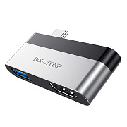 Хаб Type-C Borofone DH2 Type-C to HDMI+USB3.0 adapter (silver/black)
